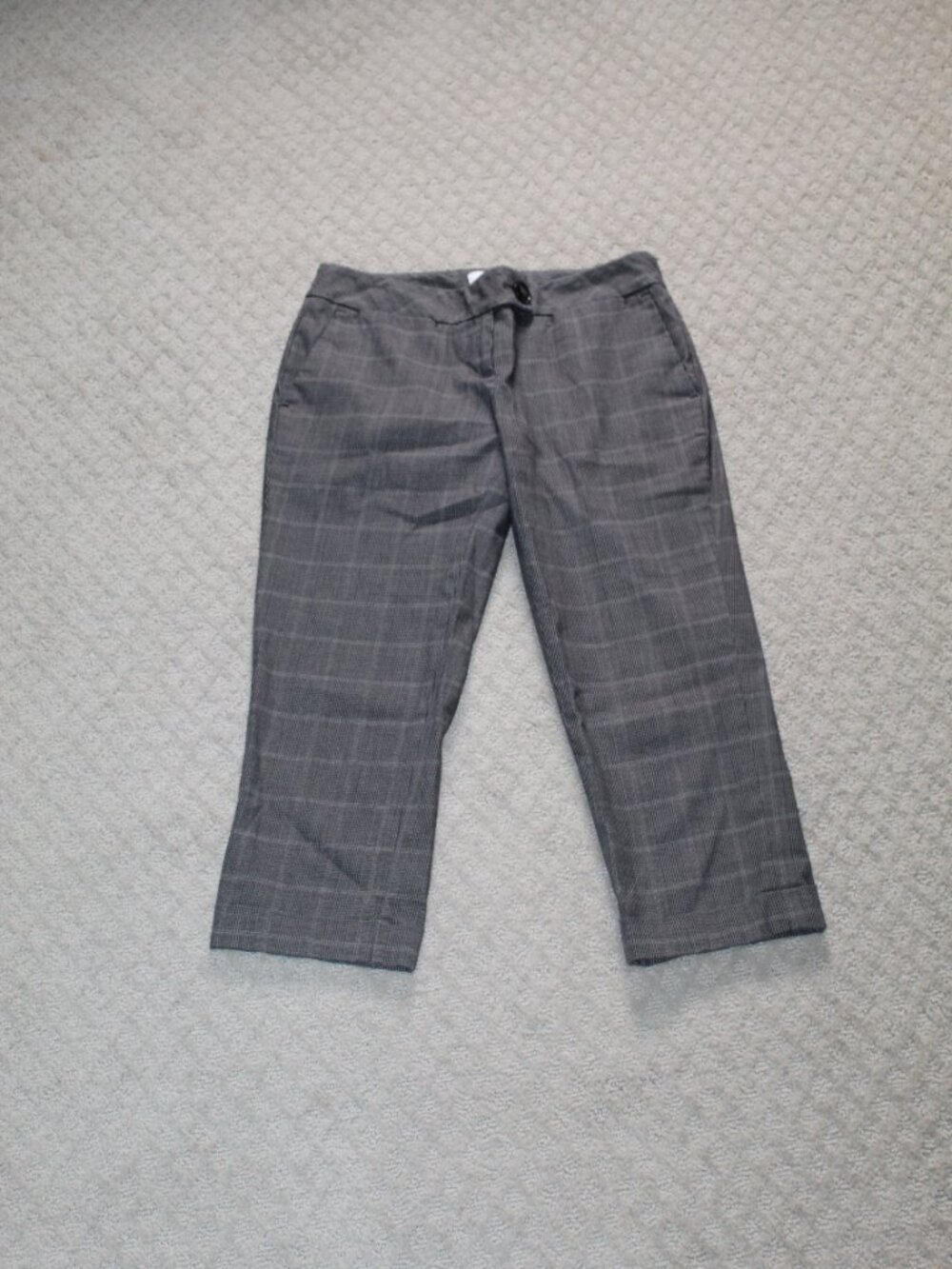 Loft Size 0P Grey Windowpane Print Cuffed Cropped Pants